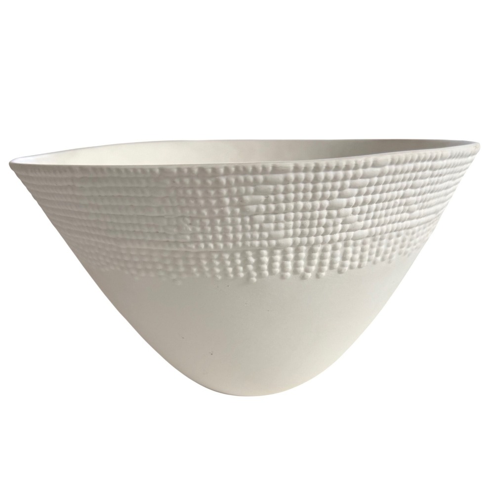 Handmade White‎ Textured Decorative Bowl Singapore Art Pottery 9.5" Cone Shape